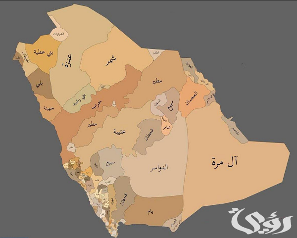 خريطة توزيع القبائل السعودية كاملة